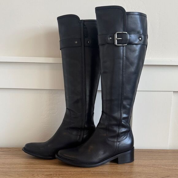 Cole Haan Shoes - COLE HAAN Black Leather Knee-High Riding Boots Sleek Minimalist Casual Size 5.5
